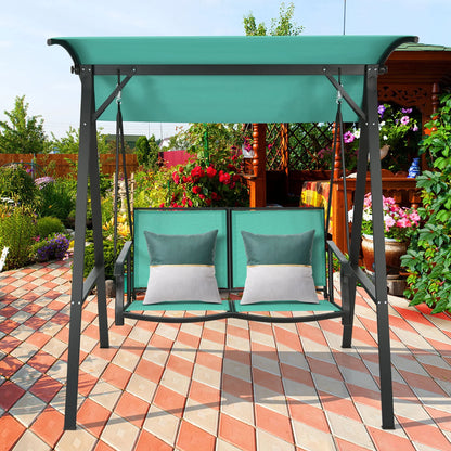 Gymax 2-Person Outdoor Patio Porch Swing Chair w/Adjustable Canopy Turquoise