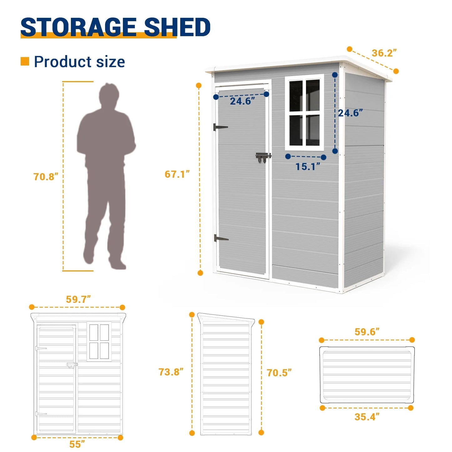 ECOPATIO Outdoor Storage Shed 5x3 FT, Resin Garden Shed for Bike, Tool, Plastic Outside Sheds & Outdoor Storage Storage Box with Lockable Door for Backyard, Patio, Lawn, Sandstone