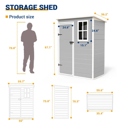 ECOPATIO Outdoor Storage Shed 5x3 FT, Resin Garden Shed for Bike, Tool, Plastic Outside Sheds & Outdoor Storage Storage Box with Lockable Door for Backyard, Patio, Lawn, Sandstone