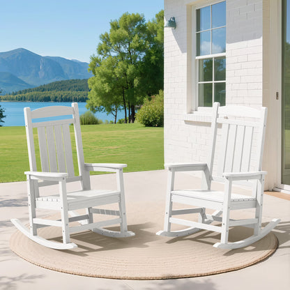 KINGYES HDPE Outdoor Rocking Chairs Set of 2,HDPE Patio Rocker for Porch,Black