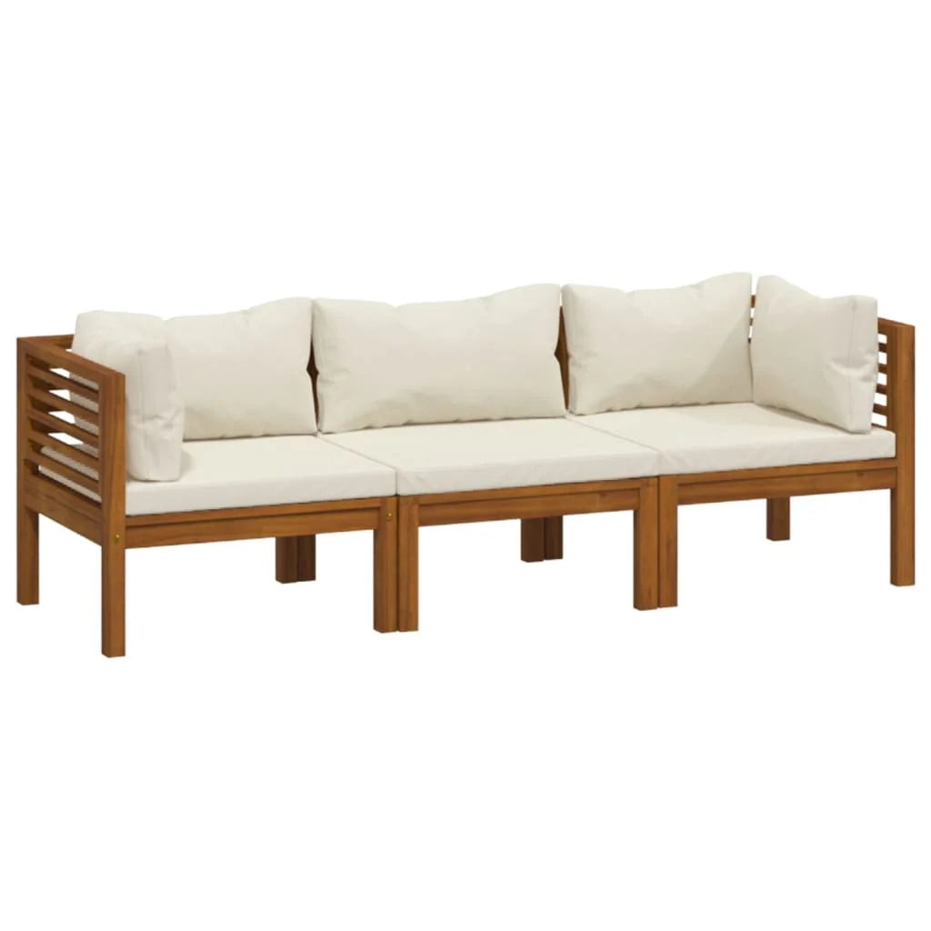 vidaXL 3-Seater Patio Sofa with Cream Cushion Solid Acacia Wood