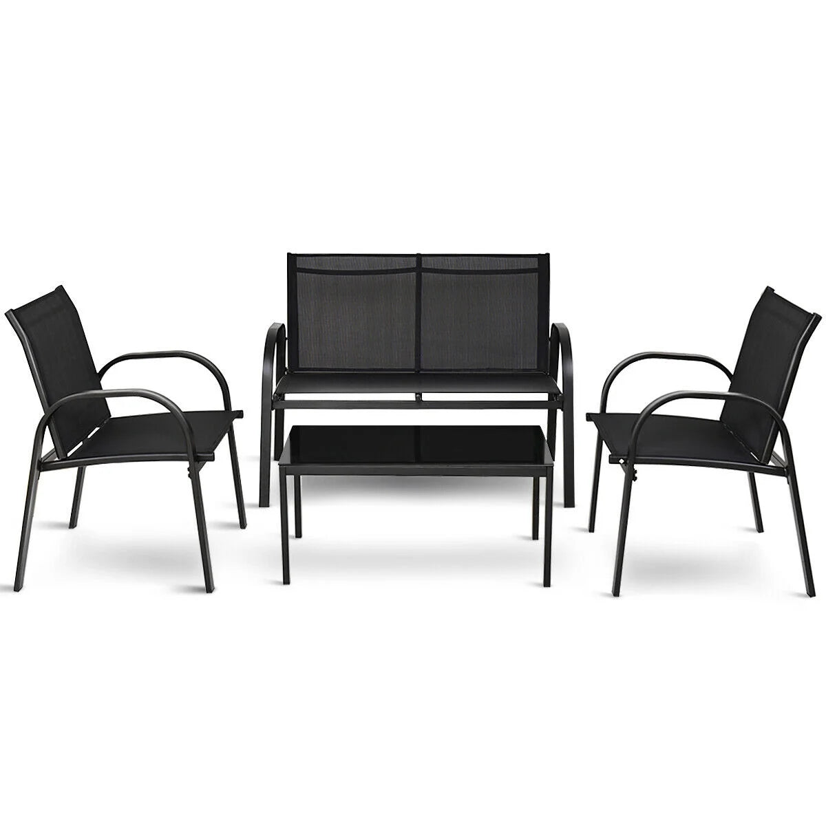 Costway 4 PCS Patio Furniture Set Sofa Coffee Table Patio Seating Set Garden Deck Black