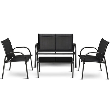 Costway 4 PCS Patio Furniture Set Sofa Coffee Table Patio Seating Set Garden Deck Black