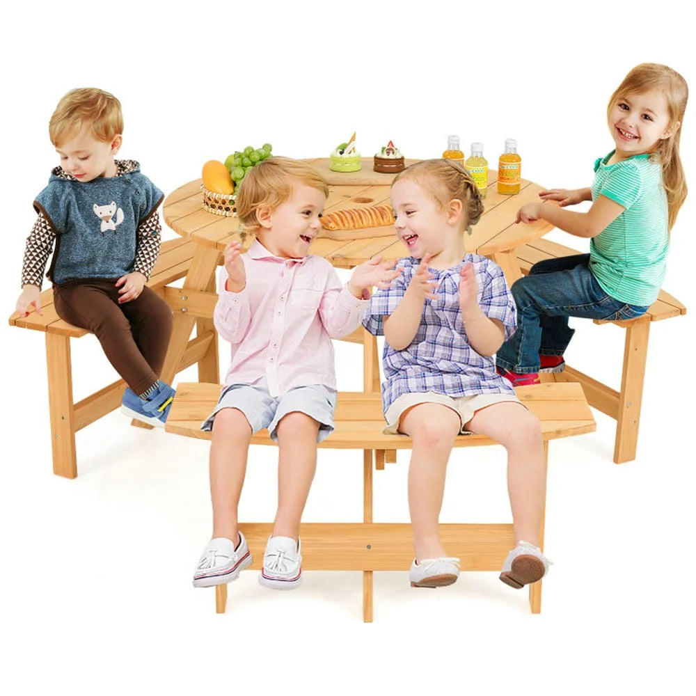 Aimee Lii Kids Outdoor Wooden Picnic Table and Bench Set with Umbrella Hole, Outdoor Patio Furniture for Pool Deck Backyard, Sturdy-Natural