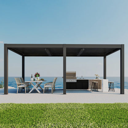 Outdoor Louvered Pergola, Aluminum Outdoor Louvered Pergola Patio with Adjustable Roof for Outdoor Deck,3*6FT,Black