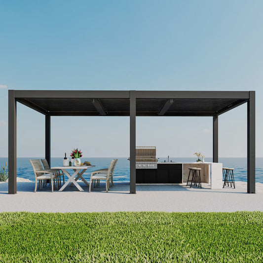 Outdoor Louvered Pergola, Aluminum Outdoor Louvered Pergola Patio with Adjustable Roof for Outdoor Deck,3*6FT,Black