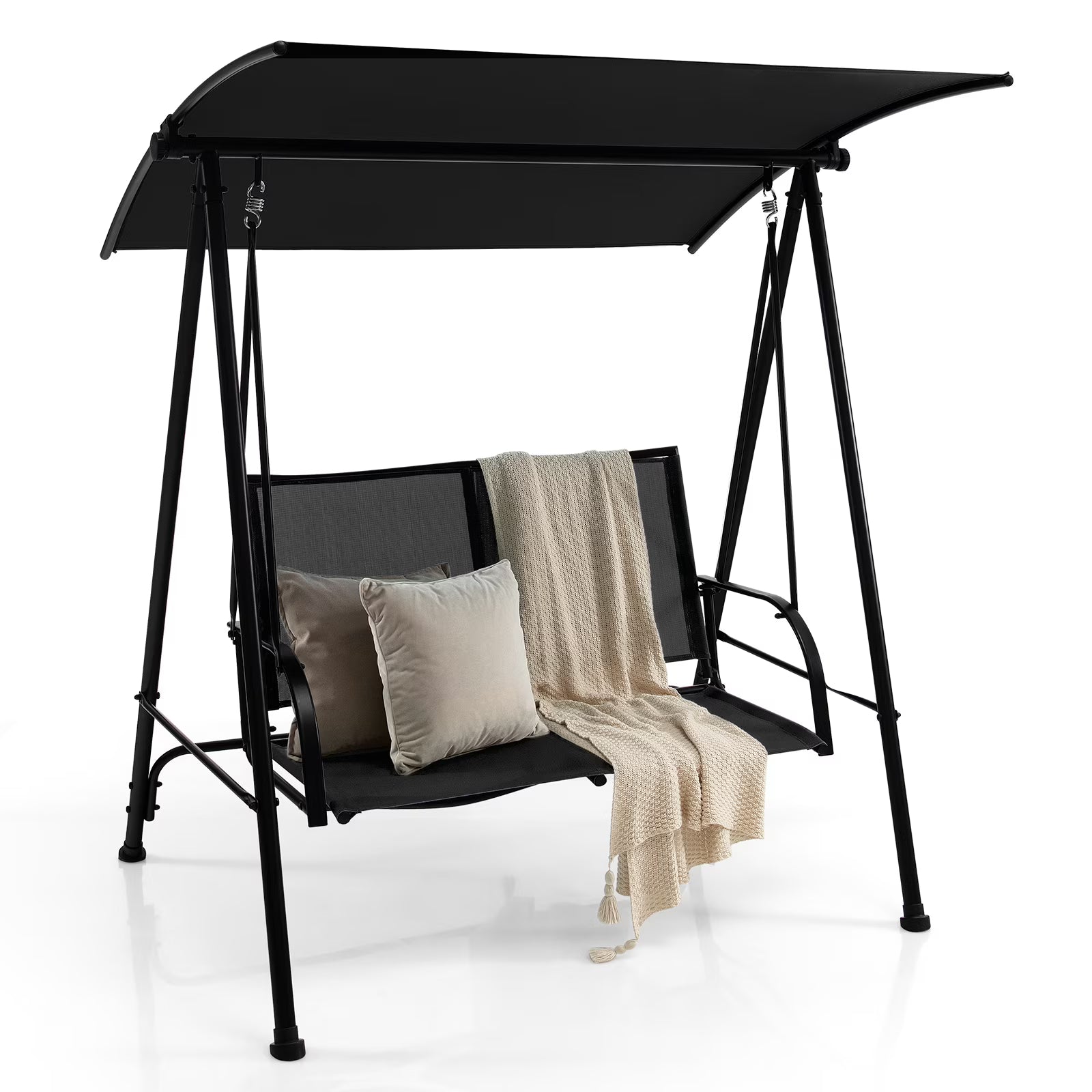 Costway 2-Seat Patio Swing Porch Swing with Adjustable Canopy for Garden Dark Beige