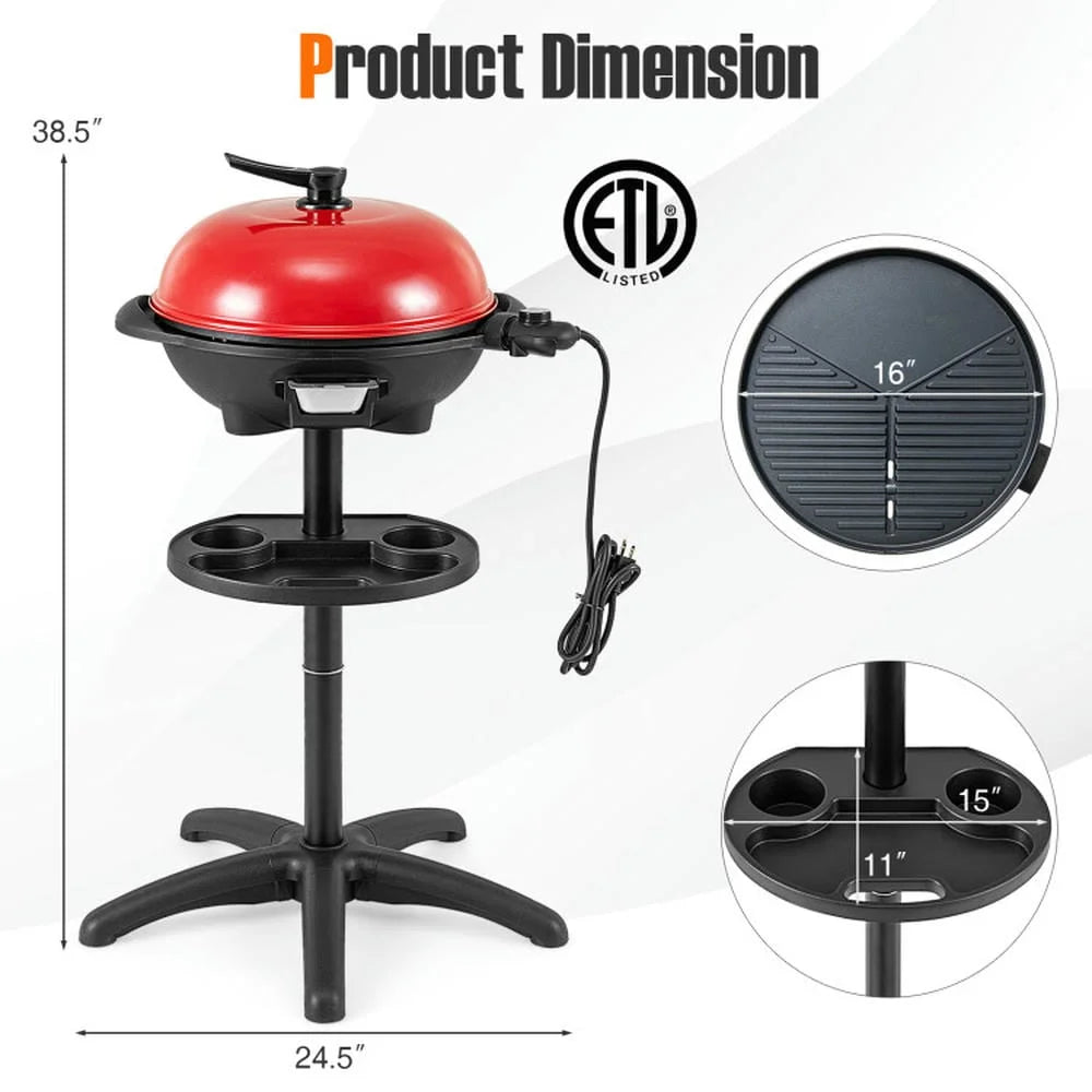 GVN Garden Grill, Patio Backyard Barbecue Grill,1350 W Outdoor Electric BBQ Grill with Removable Stand Easy to Install-Red