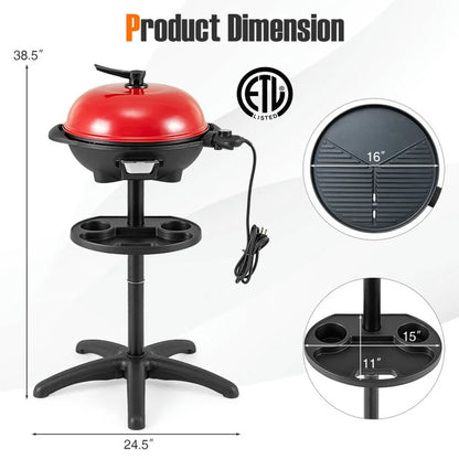 GVN Garden Grill, Patio Backyard Barbecue Grill,1350 W Outdoor Electric BBQ Grill with Removable Stand Easy to Install-Red