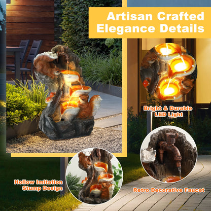 Magic Union Outdoor Water Fountain, Garden Decor Outside Indoor Waterfall Cascading Rock Fountain with Retro Decorative Faucet, Patio Resin Fountains for Yard, Deck, Porch and Home, Imitation Stump