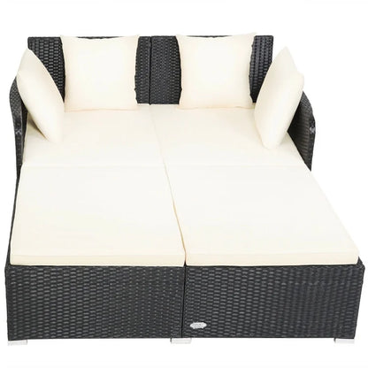 Veryke Outdoor Patio Wicker Daybed Double Chaise Lounge with Cushion, Recliner Chair for Patio Furniture - Beige