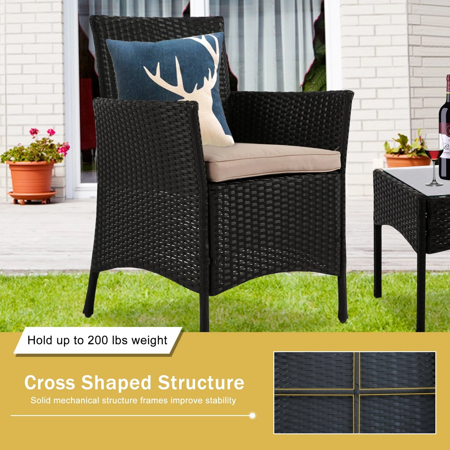 YRLLENSDAN Patio Furniture Set 4 Piece, Wicker Sofa Set Rattan Chair Outdoor Indoor Wicker Sofa with with Cushions & Coffee Table Bistro Sets for Patio Backyard Lawn Patio Chair (Black)