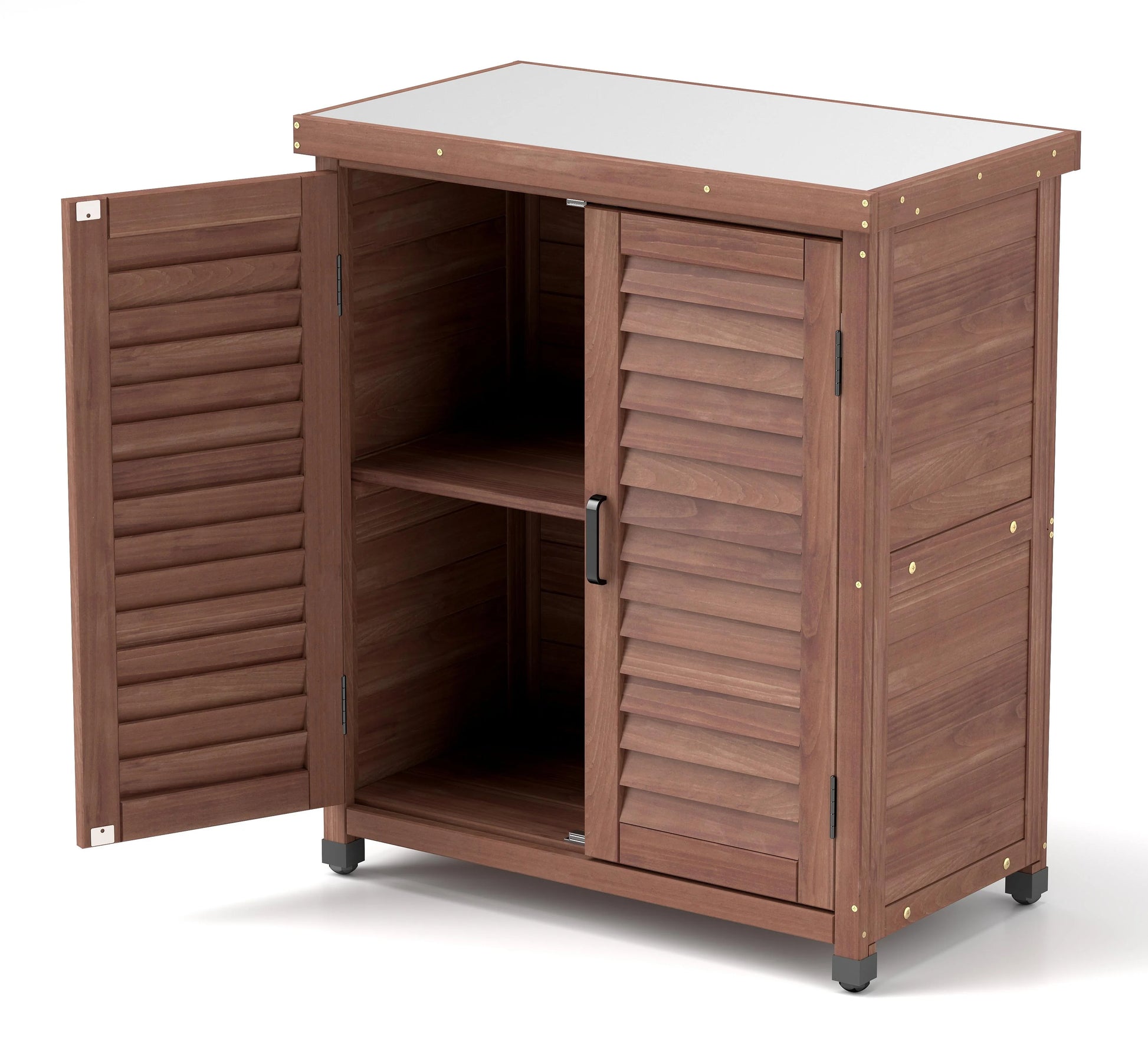 Funnil Outdoor Wooden Storage Cabinet & Potting Bench Table, Weather-Resistant Wooden Patio Furniture, Garden Workstation