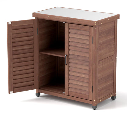 Funnil Outdoor Wooden Storage Cabinet & Potting Bench Table, Weather-Resistant Wooden Patio Furniture, Garden Workstation