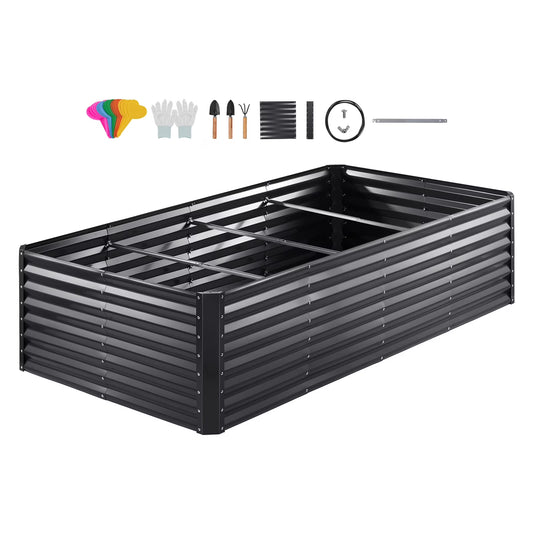 KFFKFF Elevated Garden Bed, Dimensions 8 x 4 x 2 ft, Constructed from Galvanized Metal, Open Bottom Outdoor Planters, Ideal for Cultivating Flowers, Vegetables, and Herbs in Yard, Garden, Patio