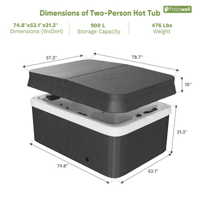 Patiowell 2 Person Home Spa Hot Tub for Outdoor, with 41pcs Massage Jets, LED lighting, Built-In Water Purification System, 900L, Black
