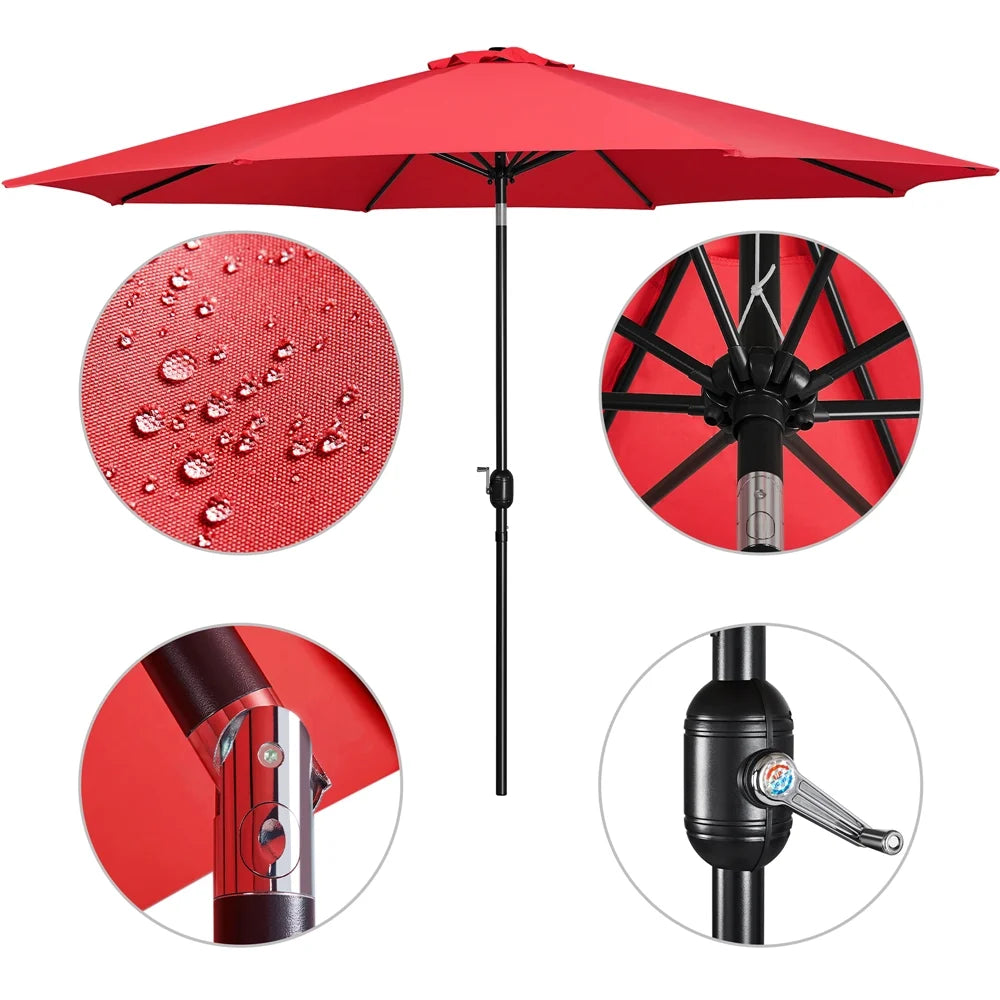 Yaheetech 11FT Patio Umbrella 8 Ribs Market Umbrella + 30lbs 18'' Round Patio Base Stand for Outdoor, Red