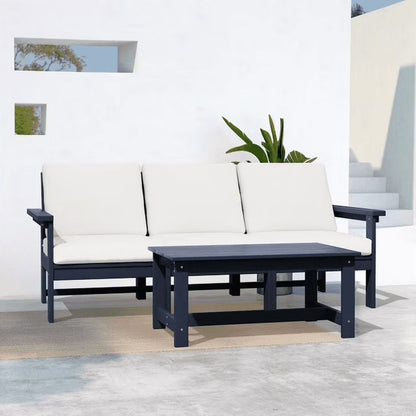 JUSTLET HDPE Patio Sofa Set, All Weather Outdoor Patio Furniture Set, 3-Seater Couch,2 Armchair,1 Side Table,1 Coffee Table, Navy Frame with Khaki Cushion