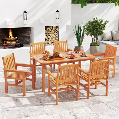 Costway 7 PCS Patio Wood Dining Table Set with 2? Umbrella Hole Outside Furniture Set