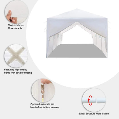 10'x30' Outdoor Patio Wedding Party Tent Heavy Duty Canopy Tent Gazebo, Waterproof UV Protection Tent with Spiral Tubes White(8 Removable Sidewalls 2 Doors)