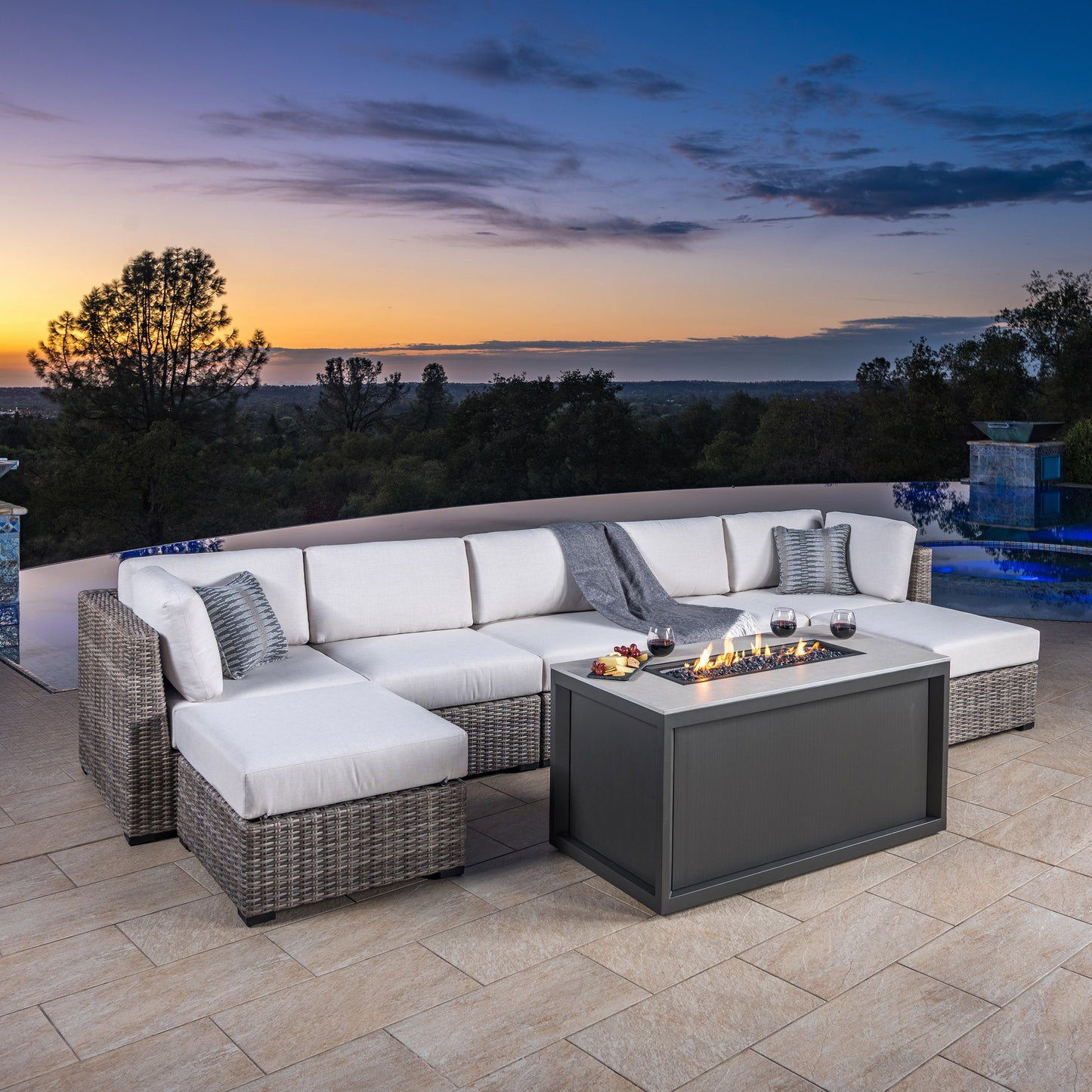 SunVilla Hudson 8-piece Fire Outdoor Patio Sectional Seating Set