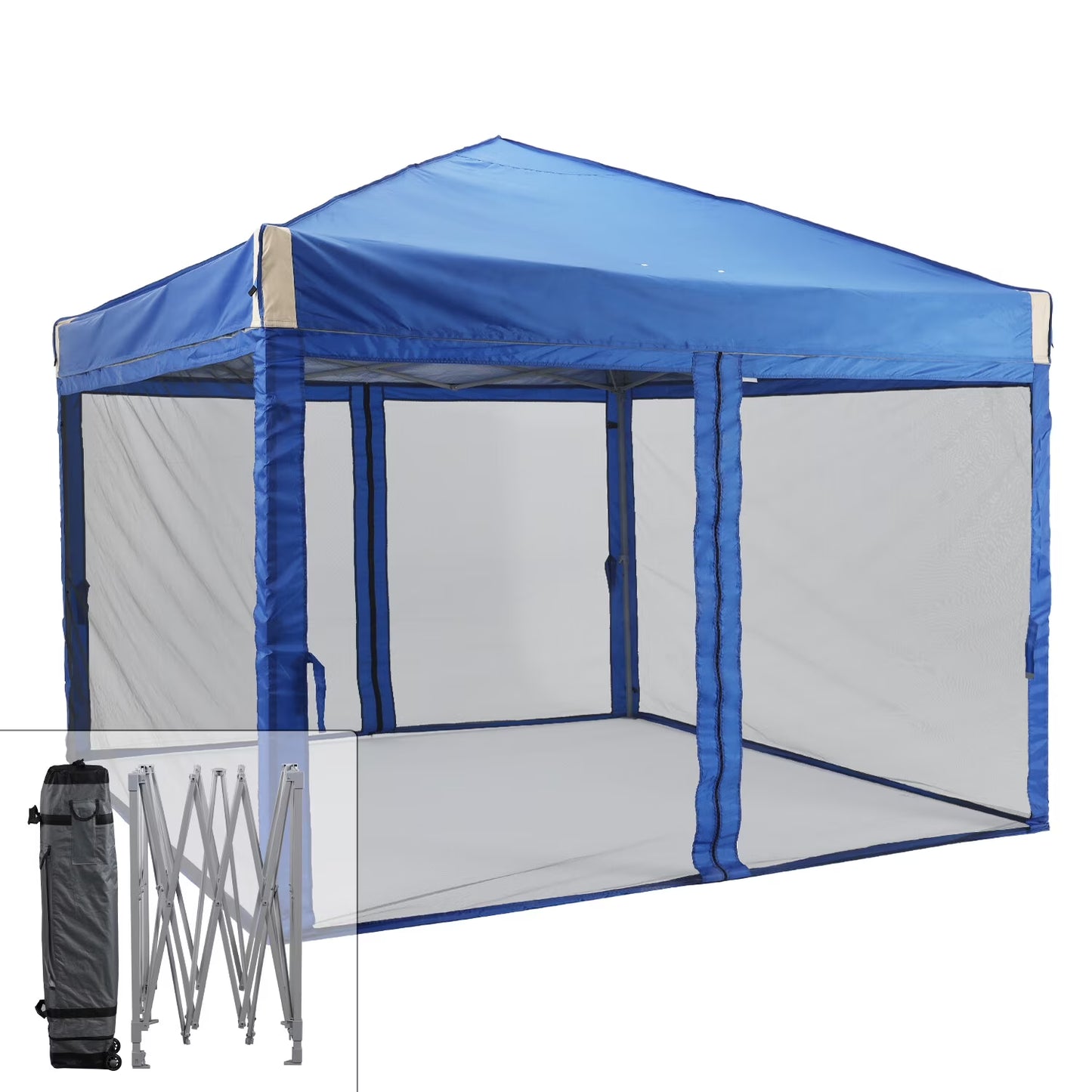 YUONAO 10x10 ft Pop Up Canopy Tent with Mesh Sidewalls, Portable Outdoor Shade Tent, Waterproof UV-Resistant Folding Gazebo for Backyard, Patio, Camping, Party(Beige)