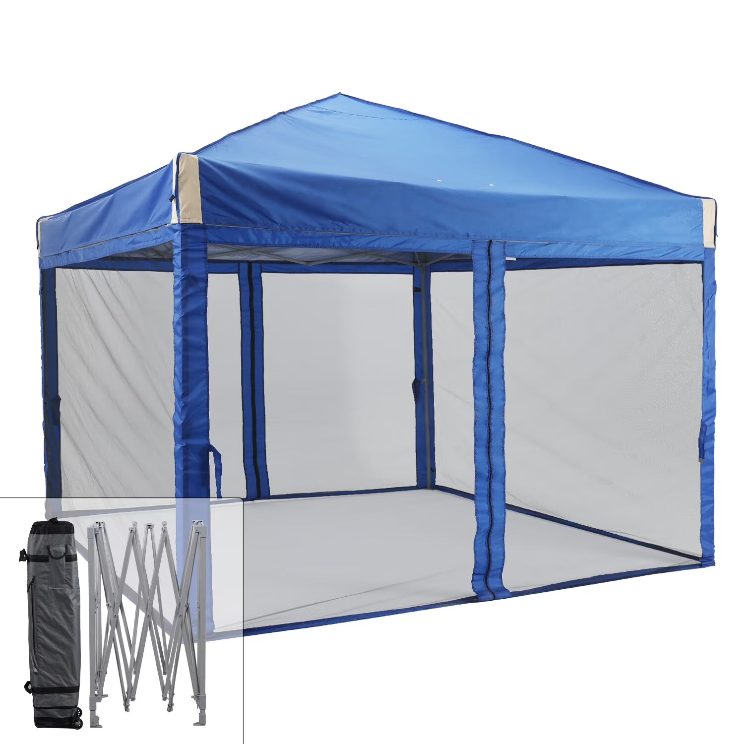 YUONAO 10x10 ft Pop Up Canopy Tent with Mesh Sidewalls, Portable Outdoor Shade Tent, Waterproof UV-Resistant Folding Gazebo for Backyard, Patio, Camping, Party(Beige)