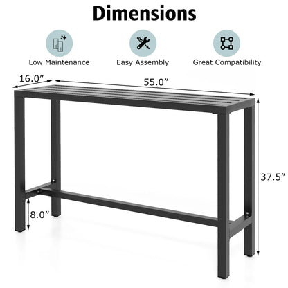 Costway Outdoor Metal Bar Table 55'' Patio Rectangular Counter Height Dining Table Black