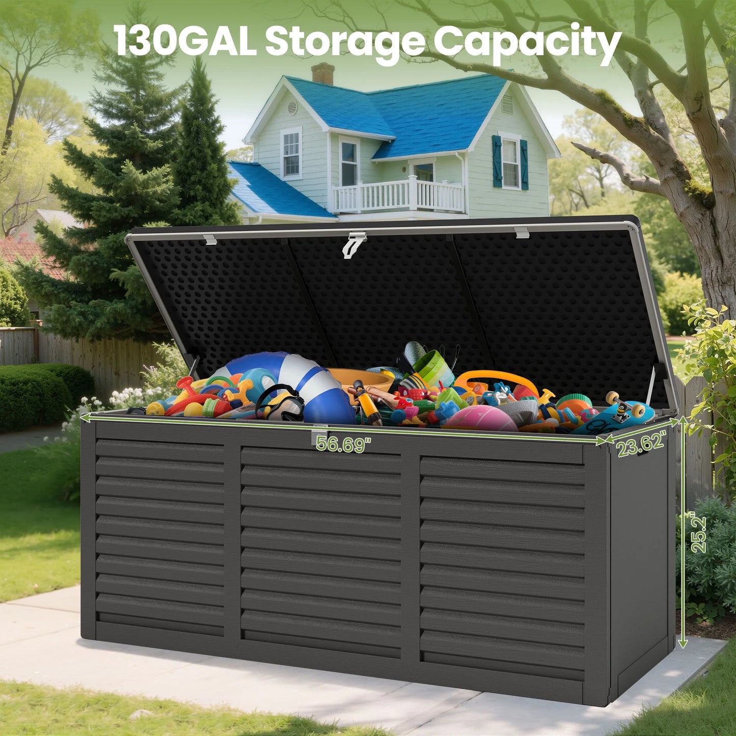 Outdoor Storage Box, 130GAL Waterproof Deck Box, Lockable Pool Patio Storage Indoor Toy Box, Outdoor Storage Bench for Porch, Max Load Weight 500LBS