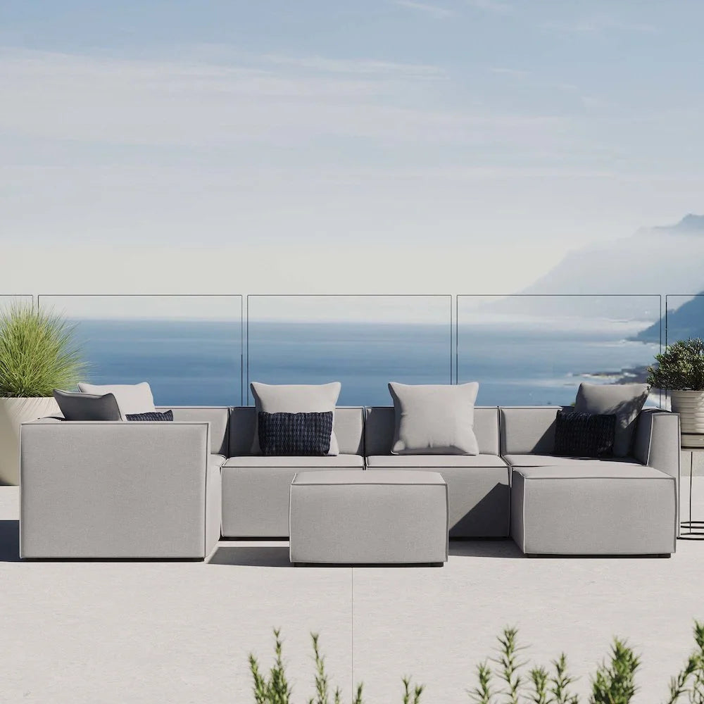 Modway Saybrook Outdoor Patio Upholstered 7-Piece Sectional Sofa in Gray