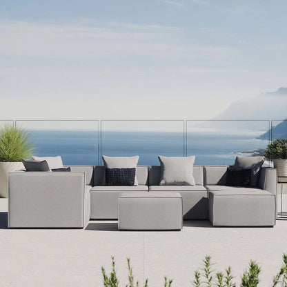 Modway Saybrook Outdoor Patio Upholstered 7-Piece Sectional Sofa in Gray