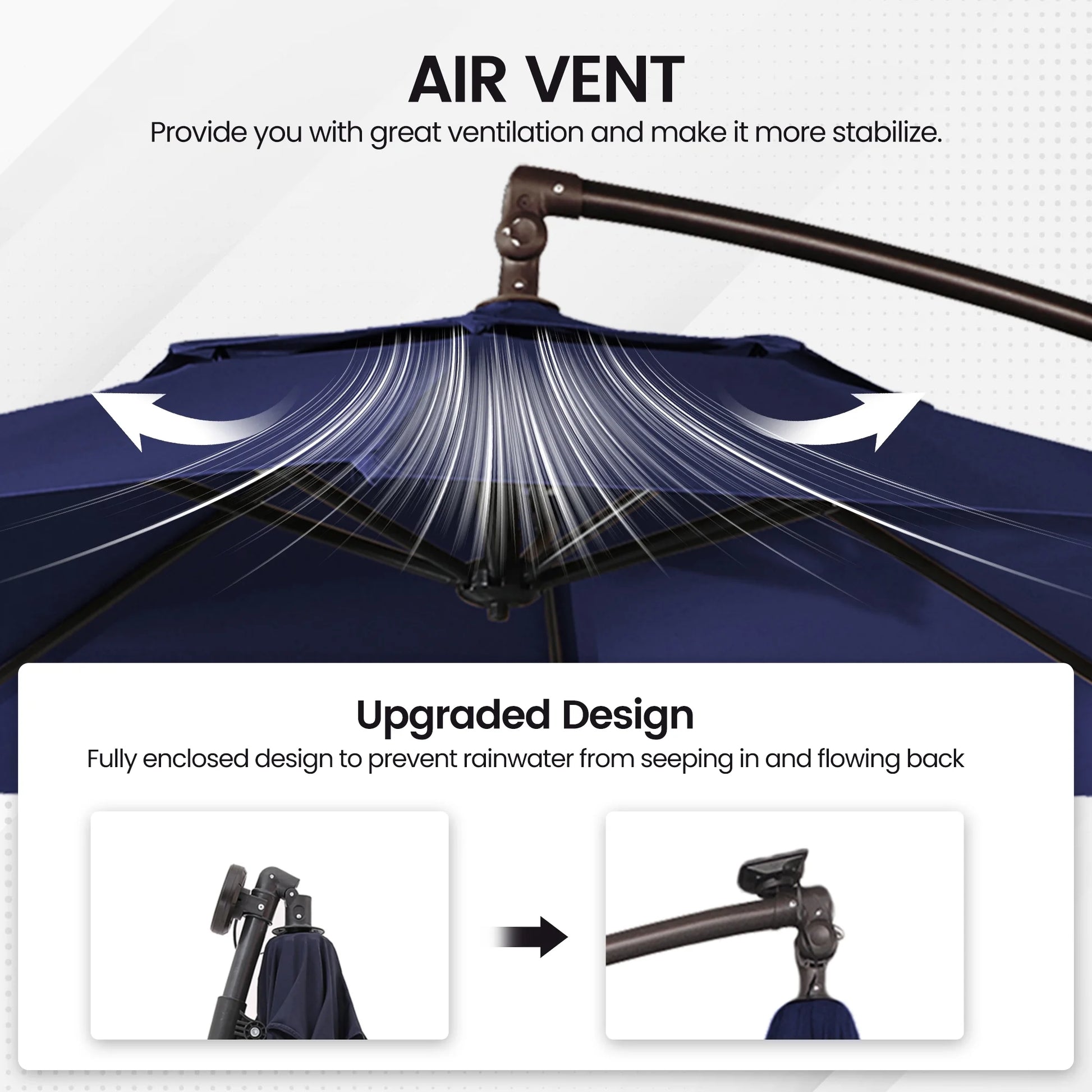 Mondawe 10ft Solar Lights Offset Cantilever Patio Umbrella - with Light, LED Lighted Offset Hanging Patio Outdoor Market Umbrella UPF50+ UV Protection with Crank,Navy Blue