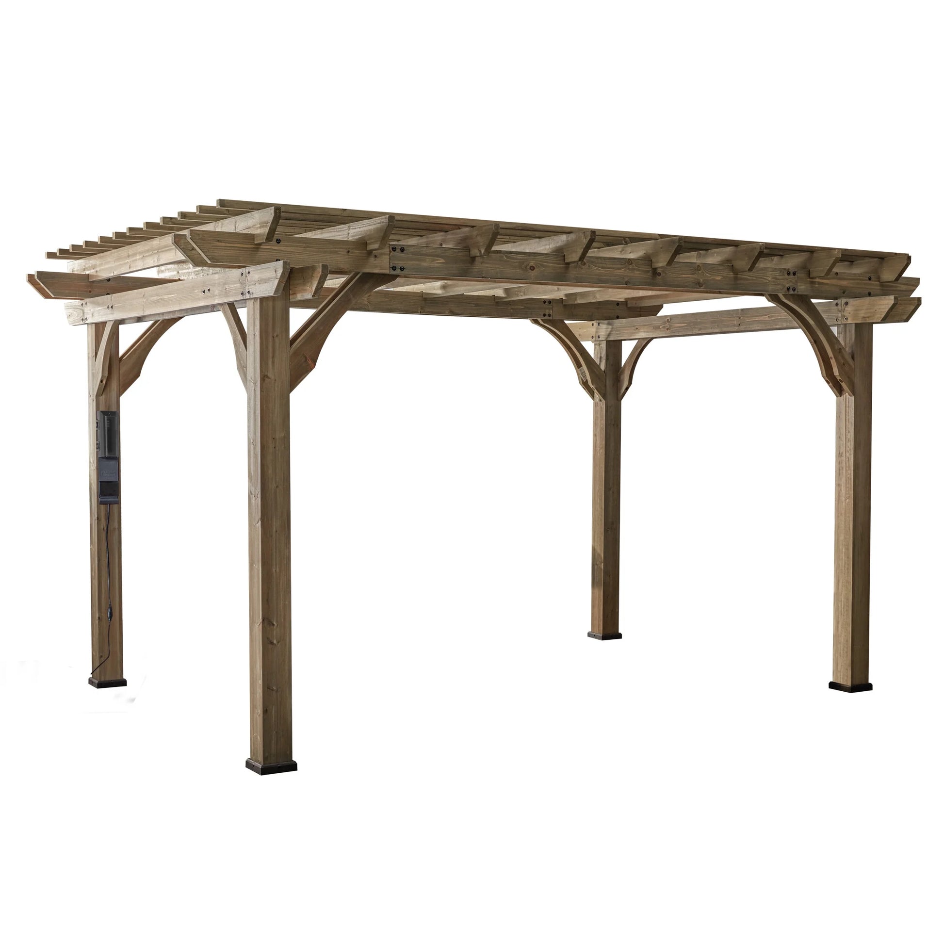 Backyard Discovery Somerville 14x10' Cedar Wood Patio Pergola Kit, Trellis Roof, PowerPort