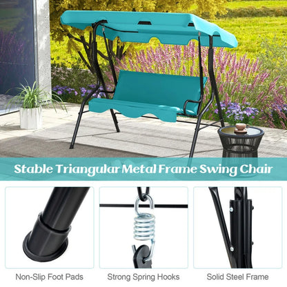 Spaco Outdoor Porch Swings,Hanging Porch Swings,3 Seat Outdoor Patio Canopy Swing with Cushioned Steel Frame-Blue