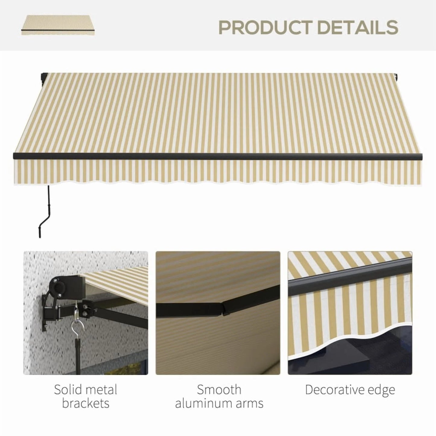Outsunny 12' x 10' Retractable Awning, Patio Awning Sunshade Shelter with Manual Crank Handle, 280gsm UV Resistant Fabric and Aluminum Frame for Deck, Balcony, Yard, Beige and White On-Site