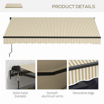 Outsunny 12' x 10' Retractable Awning, Patio Awning Sunshade Shelter with Manual Crank Handle, 280gsm UV Resistant Fabric and Aluminum Frame for Deck, Balcony, Yard, Beige and White On-Site