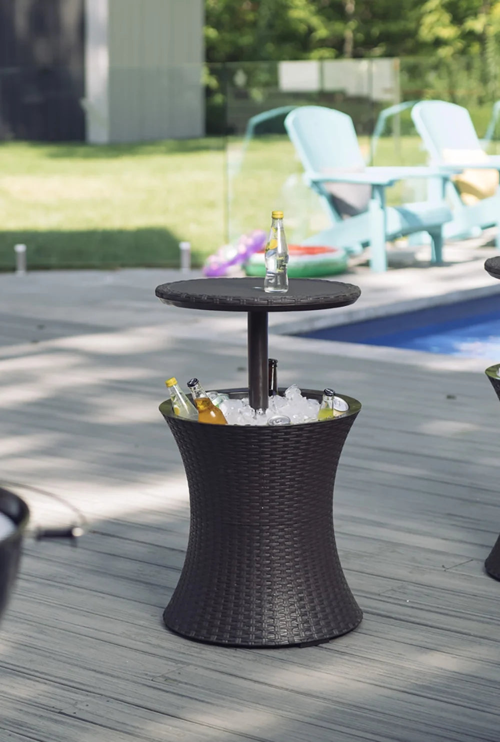 Keter Pacific 7.5 Gallon Cool Bar 2 in 1 Weather Resistant Side Table and Bar Durable Resin Outdoor Patio Beverage Cooler Table, Rattan Look Brown