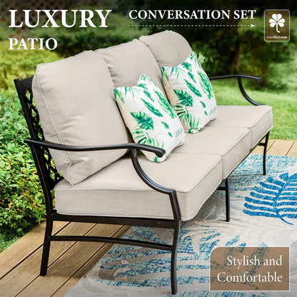 MF Studio 7-Seat Patio Conversation Set Metal Outdoor Furniture Sofa Set for 7 Person Beige