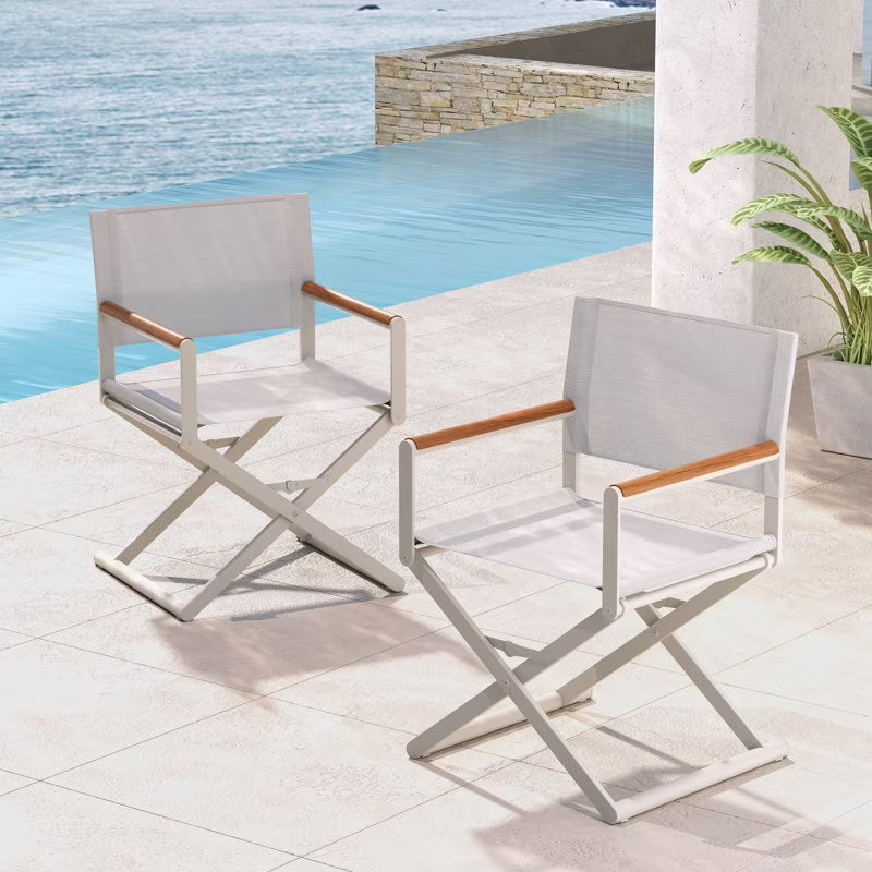 Grand Patio 22" Extra-Wide 2-Pack Directors Chairs, Foldable, Steel Frame, UV-Resistant Mesh, Wood Grain Armrests, Indoor/Outdoor, Dark Gray