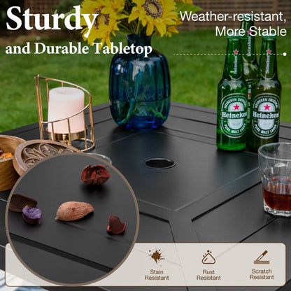 Summit Living Outdoor Bar Table, 38.25"H Metal Patio Square Bistro Table with Umbrella Hole,Black
