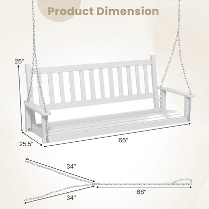 Costway 3-Person Wooden Outdoor Porch Swing Heavy Duty Patio Hanging Bench Chair White