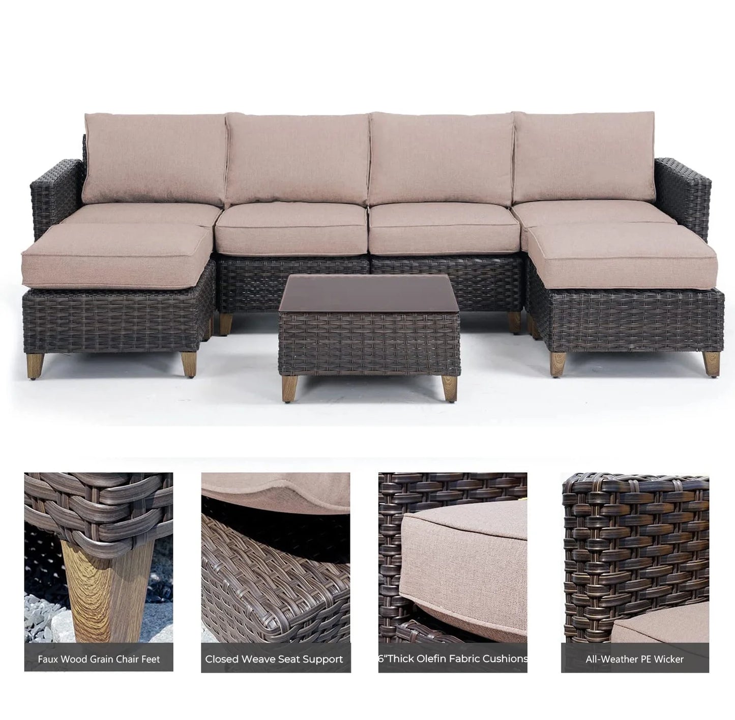 Grand Patio Outdoor Furniture, Patio Wicker Sectional Sofa Modular Furniture Set, Left Arm Sofa, Beige