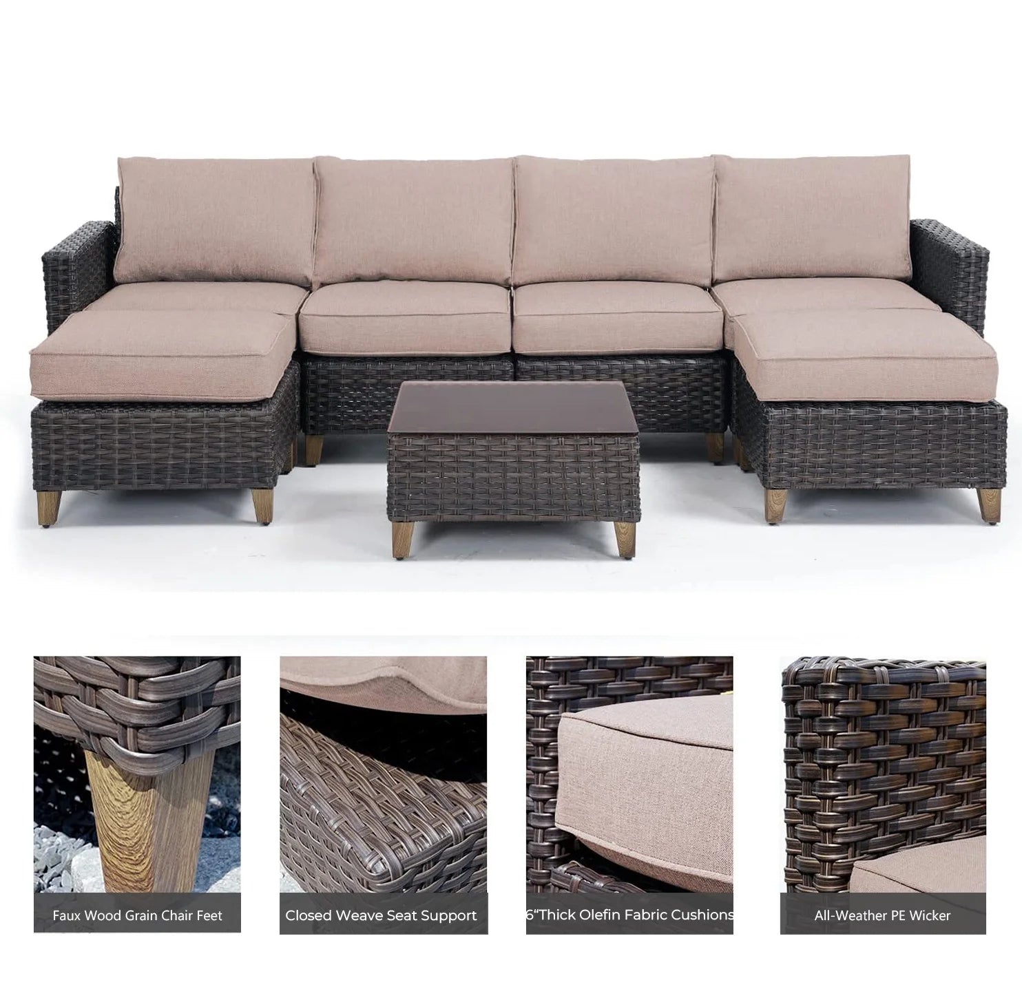 Grand Patio Outdoor Furniture, Patio Wicker Sectional Sofa Modular Furniture Set, Left Arm Sofa, Beige