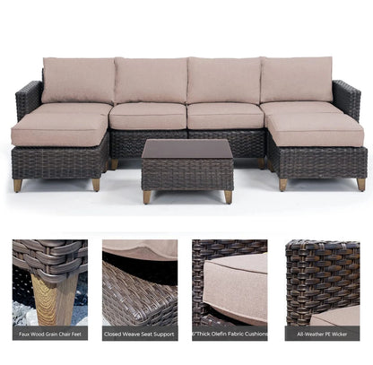 Grand Patio Outdoor Furniture, Patio Wicker Sectional Sofa Modular Furniture Set, Left Arm Sofa, Beige