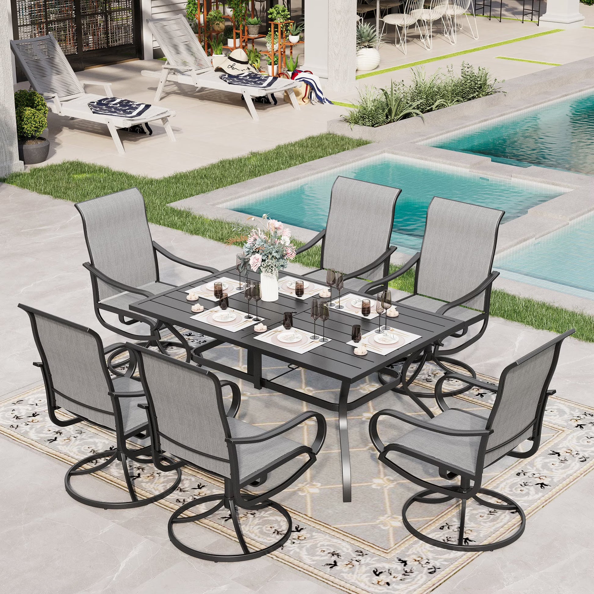 Sophia & William 7 Piece Outdoor Patio Dining Set Highback Textilene Chairs and Metal Table Furniture Set for 6, Blue