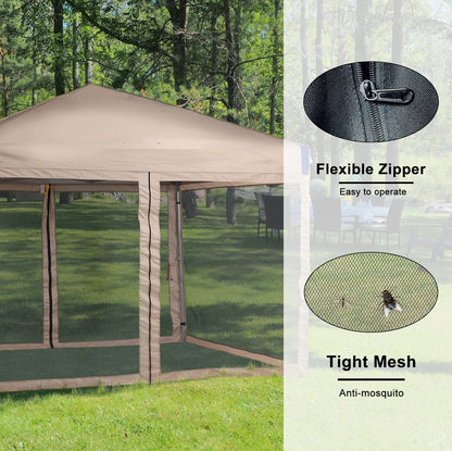 YUONAO 10x10 ft Pop Up Canopy Tent with Mesh Sidewalls, Portable Outdoor Shade Tent, Waterproof UV-Resistant Folding Gazebo for Backyard, Patio, Camping, Party(Beige)