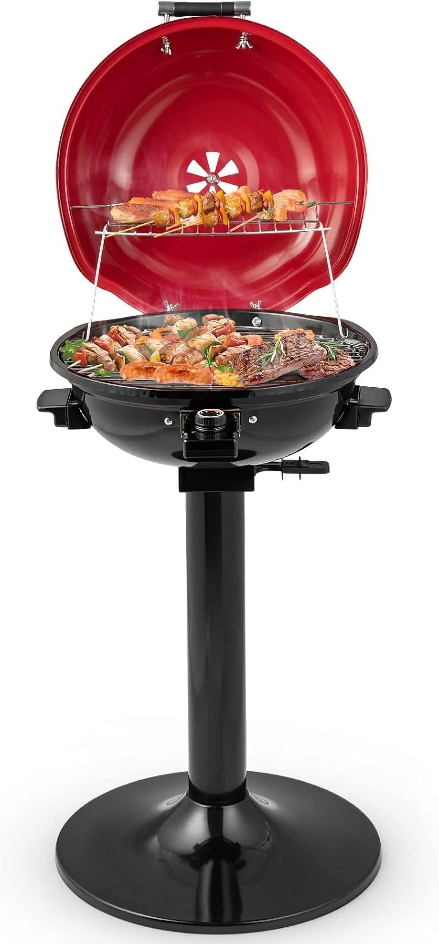 JWRWEF 1600W Electric Grill Outdoor, Portable BBQ Grill with Warming Tray, Removable Non-Stick Grill Rack, Adjustable Temperature& Oil Drip Tray for Patio, Camping, Picnic (Balck)