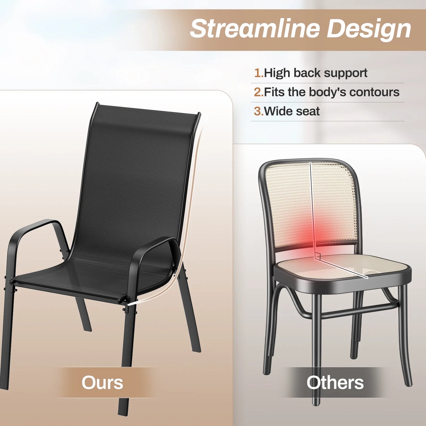 Arlopu 8Pcs Patio Dining Chairs Outdoor Stackable Armrest Chairs for Lawn Garden Backyard
