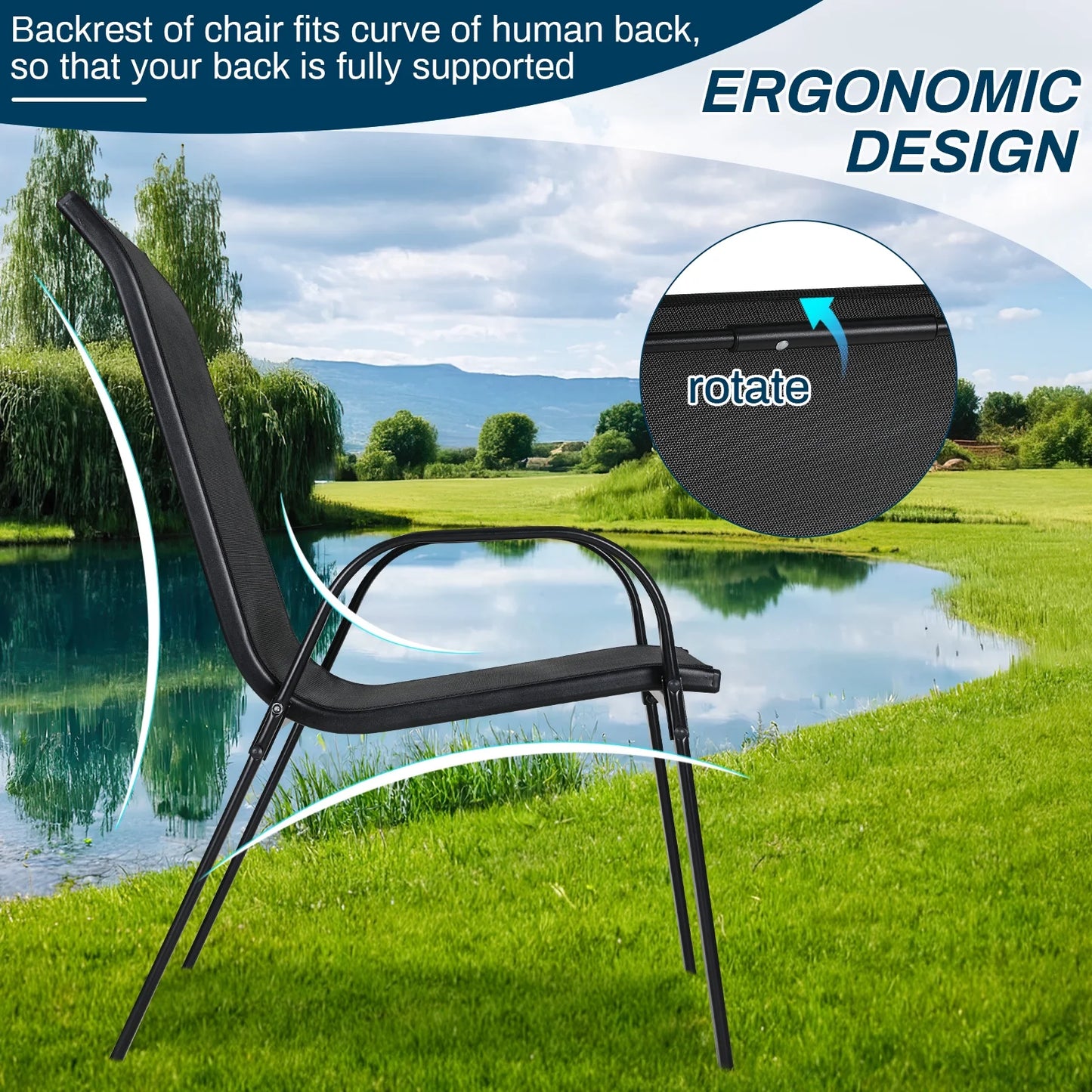 LAZY BUDDY Patio Chairs Set of 4, Stackable Outdoor Dining Chairs, Heavy Duty Breathable Chairs for Backyard, Garden, Lawn 330lbs