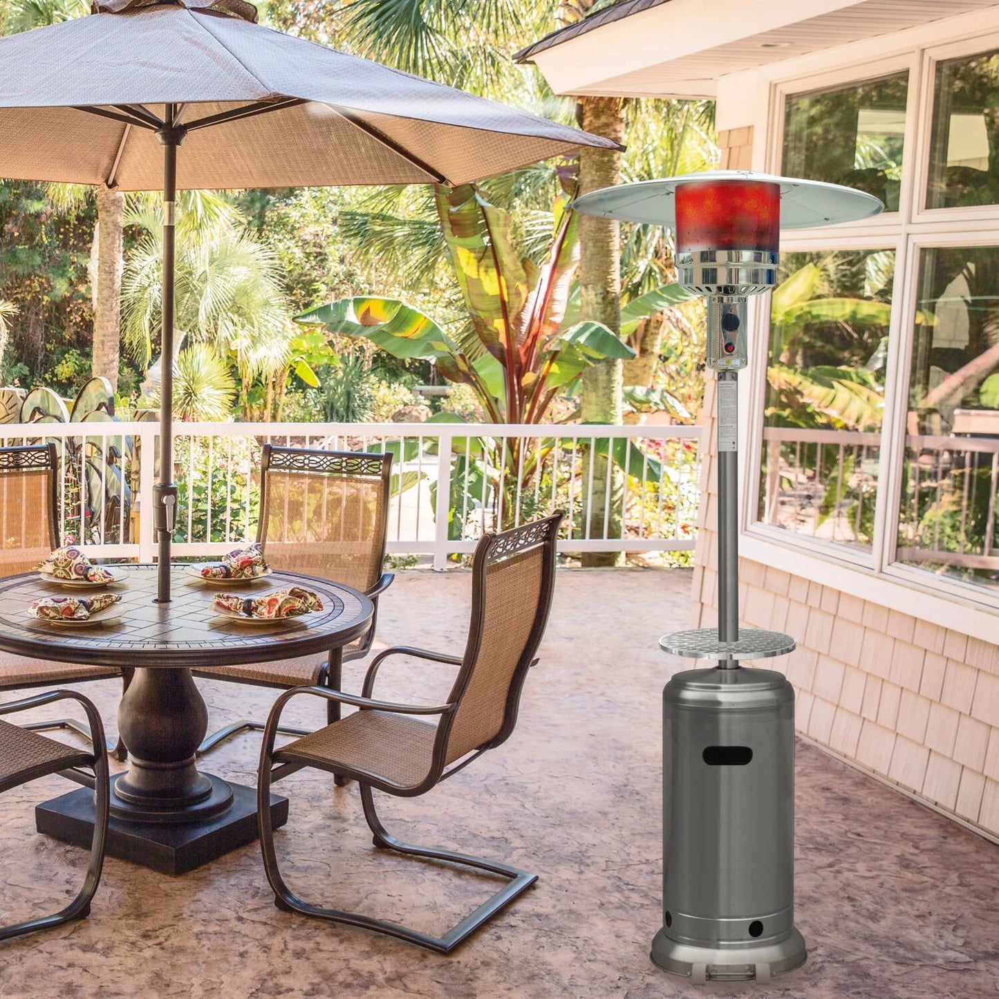 Hanover 7-Ft. 48,000 BTU Steel Umbrella Propane Patio Heater in Black